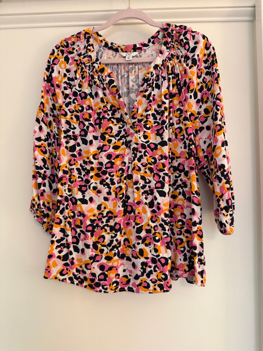 crown & ivy Pink, Yellow & Black Leopard Print Peasant Blouse